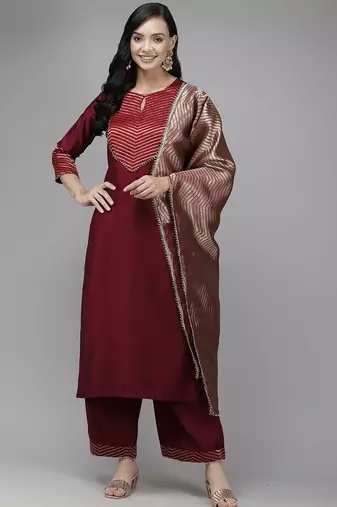 Women Yoke Design Kurta with Palazzos & With Dupatta