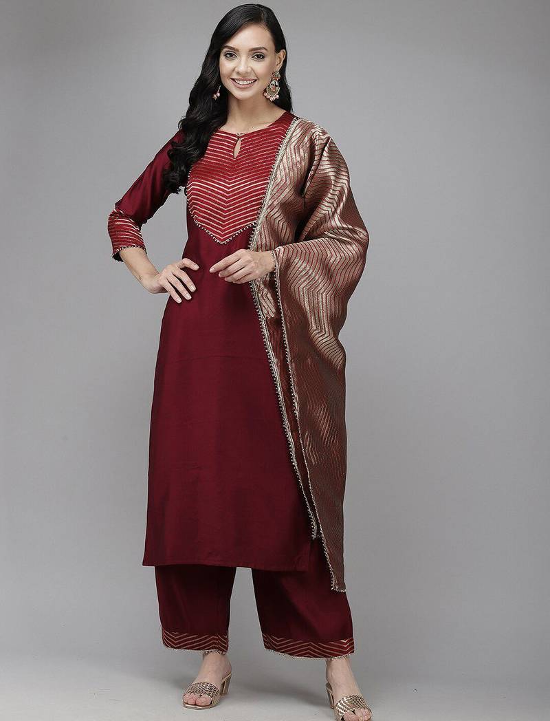Women Yoke Design Kurta with Palazzos & With Dupatta