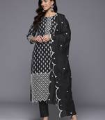 Floral Printed Thread Work Pure Silk Kurta With Trousers & Dupatta