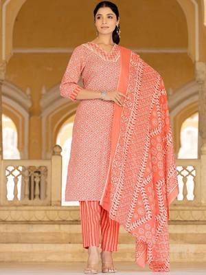 Ethnic Motifs Printed Regular Mirror Work Kurta with Trousers & With Dupatta 1