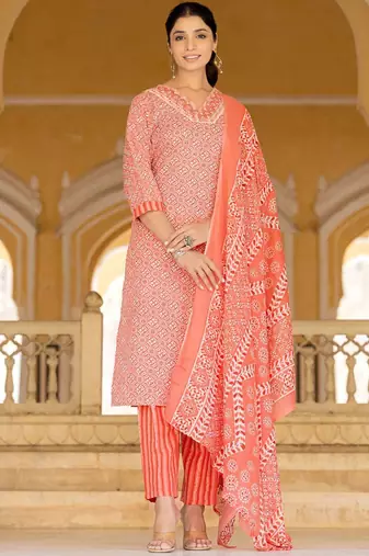 Ethnic Motifs Printed Regular Mirror Work Kurta with Trousers & With Dupatta