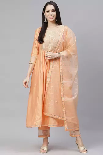 Women Ethnic Motifs Yoke Design Gotta Patti Kurta with Trousers & With Dupatta