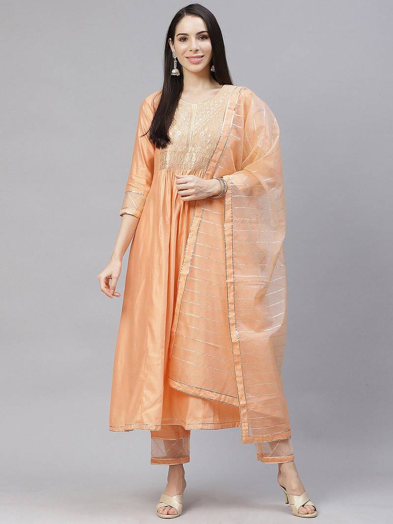 Women Ethnic Motifs Yoke Design Gotta Patti Kurta with Trousers & With Dupatta