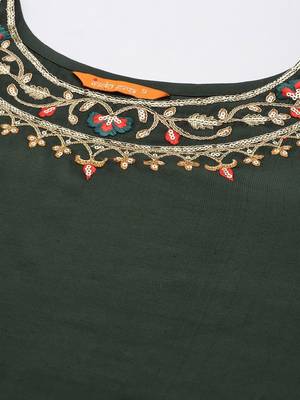 Women Green Ethnic Motifs Embroidered Sequinned Liva Kurta with Trousers & With Dupatta 2