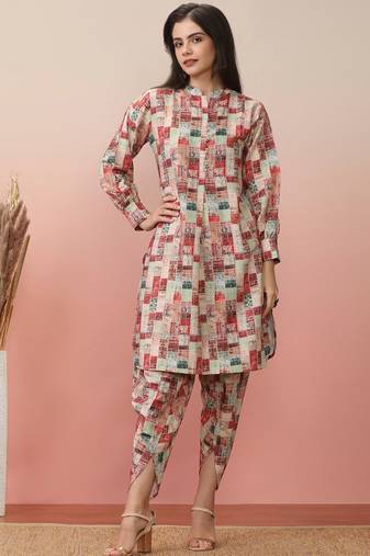 Geometric Printed Kurta With Dhoti Pant