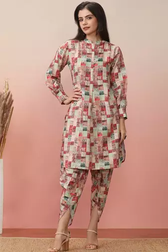 Geometric Printed Kurta With Dhoti Pant