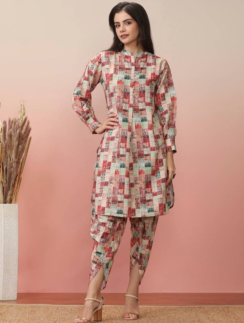 Geometric Printed Kurta With Dhoti Pant