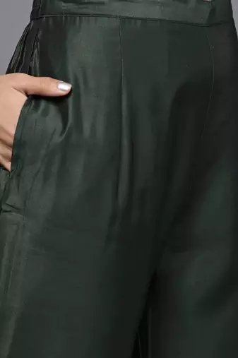 Women Green Ethnic Motifs Embroidered Sequinned Liva Kurta with Trousers & With Dupatta