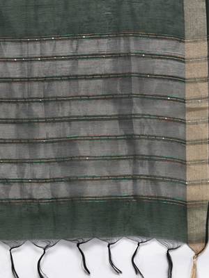 Women Green Ethnic Motifs Embroidered Sequinned Liva Kurta with Trousers & With Dupatta 4