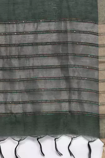 Women Green Ethnic Motifs Embroidered Sequinned Liva Kurta with Trousers & With Dupatta