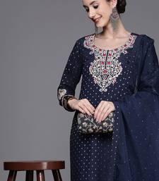 Women Embroidered Thread Work Chanderi Silk Kurta with Trousers & With