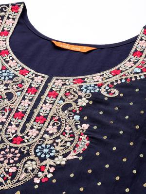 Women Embroidered Thread Work Chanderi Silk Kurta with Trousers & With 3