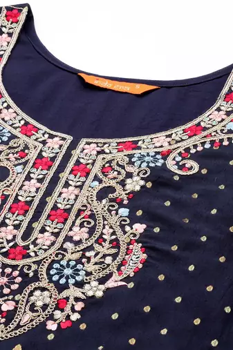Women Embroidered Thread Work Chanderi Silk Kurta with Trousers & With