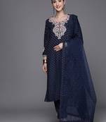 Women Embroidered Thread Work Chanderi Silk Kurta with Trousers & With