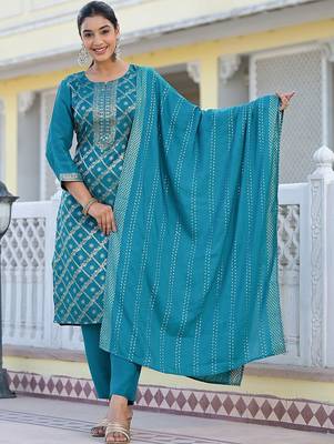 Floral Regular Pure Silk Kurta with Trouser & Dupatta 1