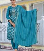 Floral Regular Pure Silk Kurta with Trouser & Dupatta