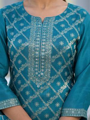 Floral Regular Pure Silk Kurta with Trouser & Dupatta 2