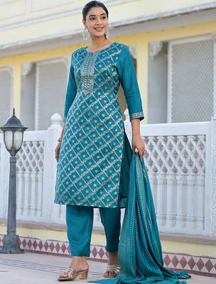 Floral Regular Pure Silk Kurta with Trouser & Dupatta 3