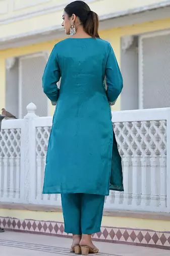 Floral Regular Pure Silk Kurta with Trouser & Dupatta