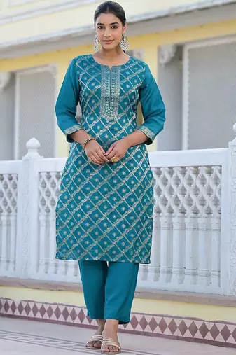 Floral Regular Pure Silk Kurta with Trouser & Dupatta