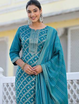 Floral Regular Pure Silk Kurta with Trouser & Dupatta 7