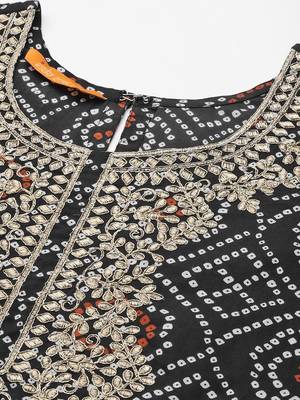 Women Black Bandhani Printed Pure Cotton Kurta with Palazzos & With Dupatta 3