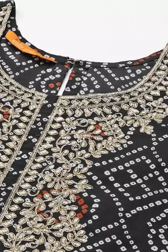 Women Black Bandhani Printed Pure Cotton Kurta with Palazzos & With Dupatta