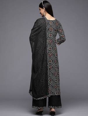 Women Black Bandhani Printed Pure Cotton Kurta with Palazzos & With Dupatta 8