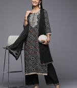 Women Black Bandhani Printed Pure Cotton Kurta with Palazzos & With Dupatta