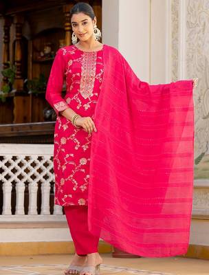 Regular Chanderi Silk Kurta with Trouser & Dupatta 1