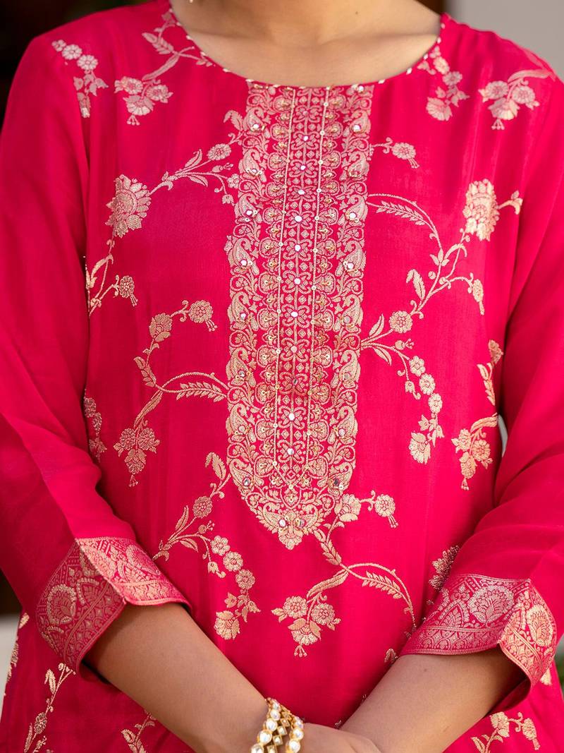 Regular Chanderi Silk Kurta with Trouser & Dupatta