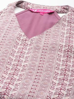 Mauve Floral Woven Design Sleeveless Straight Kurta with Palazzos 2
