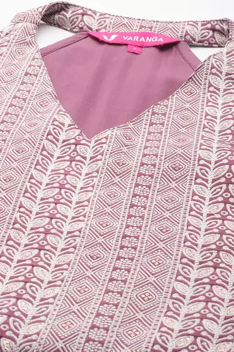 Mauve Floral Woven Design Sleeveless Straight Kurta with Palazzos