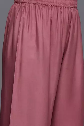 Mauve Floral Woven Design Sleeveless Straight Kurta with Palazzos