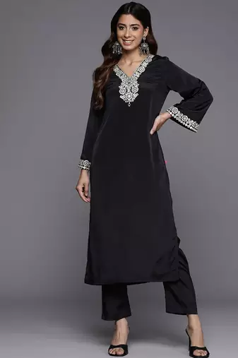 Embroidered Mirror Work Kurta with Trousers