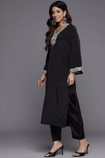 Embroidered Mirror Work Kurta with Trousers