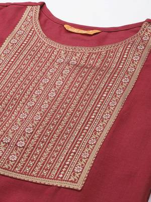 Women Maroon Ethnic Motifs Yoke Design Kurta with Palazzos 3