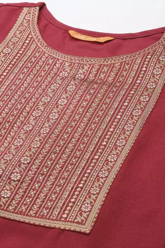 Women Maroon Ethnic Motifs Yoke Design Kurta with Palazzos
