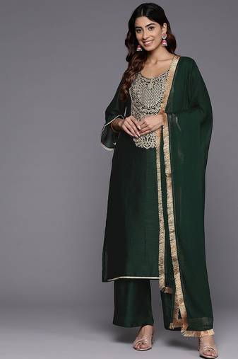 Women Ethnic Motifs Embroidered Regular Republic Day Kurta with Palazzos & With Dupatta