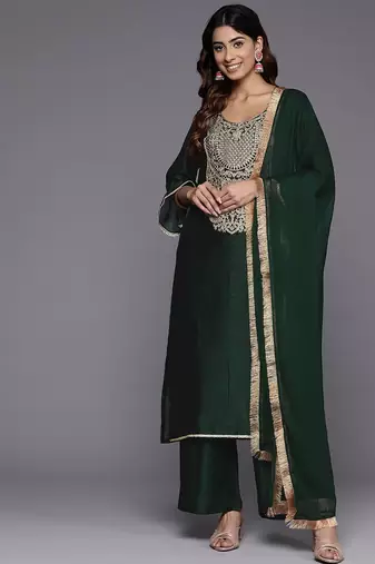 Women Ethnic Motifs Embroidered Regular Republic Day Kurta with Palazzos & With Dupatta