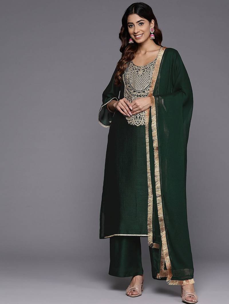Women Ethnic Motifs Embroidered Regular Republic Day Kurta with Palazzos & With Dupatta