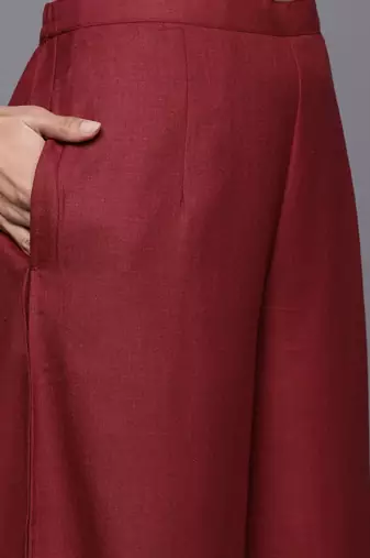 Women Maroon Ethnic Motifs Yoke Design Kurta with Palazzos