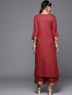 Women Maroon Ethnic Motifs Yoke Design Kurta with Palazzos 5