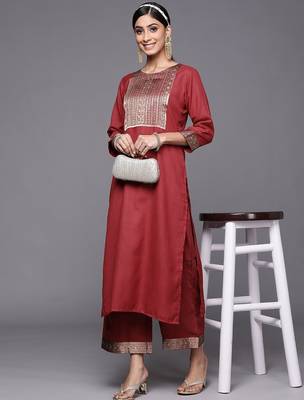 Women Maroon Ethnic Motifs Yoke Design Kurta with Palazzos 6