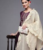 Women Purple & Cream Embroidered Gotta Patti Kurta with Trousers & Dupatta