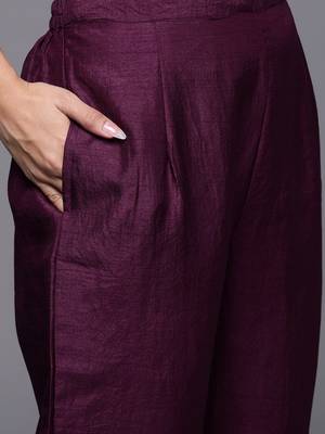 Women Purple & Cream Embroidered Gotta Patti Kurta with Trousers & Dupatta 3