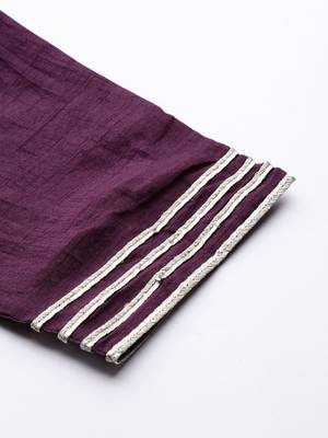 Women Purple & Cream Embroidered Gotta Patti Kurta with Trousers & Dupatta 9
