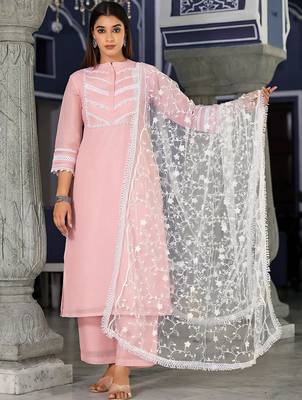Ethnic Motifs Yoke Design Regular Thread Work Kurta with Trousers & Dupatta 1