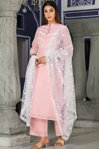 Ethnic Motifs Yoke Design Regular Thread Work Kurta with Trousers & Dupatta