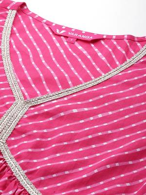 Women Leheriya Printed Empire Gotta Patti Pure Cotton Kurta with Trousers & With Dupatta 2